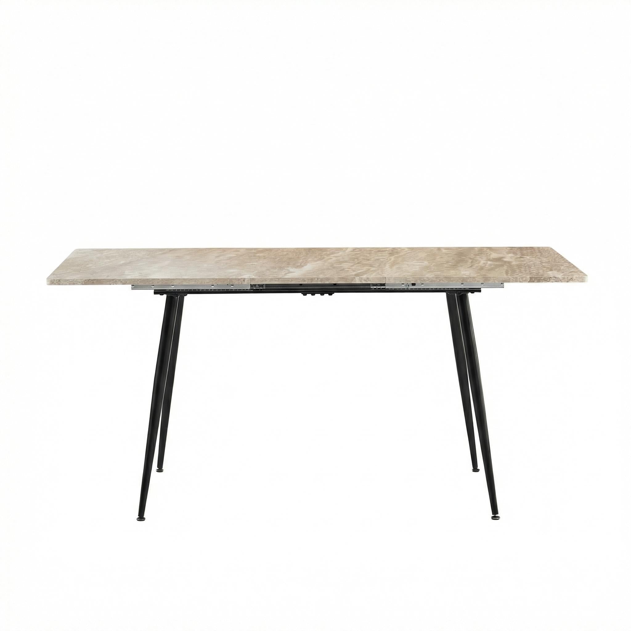 WHALEN YELLOW TRAVERTINE STRETCH TABLE BLACK LEG. - Yellow Travertine Extendable Effect Dining Table