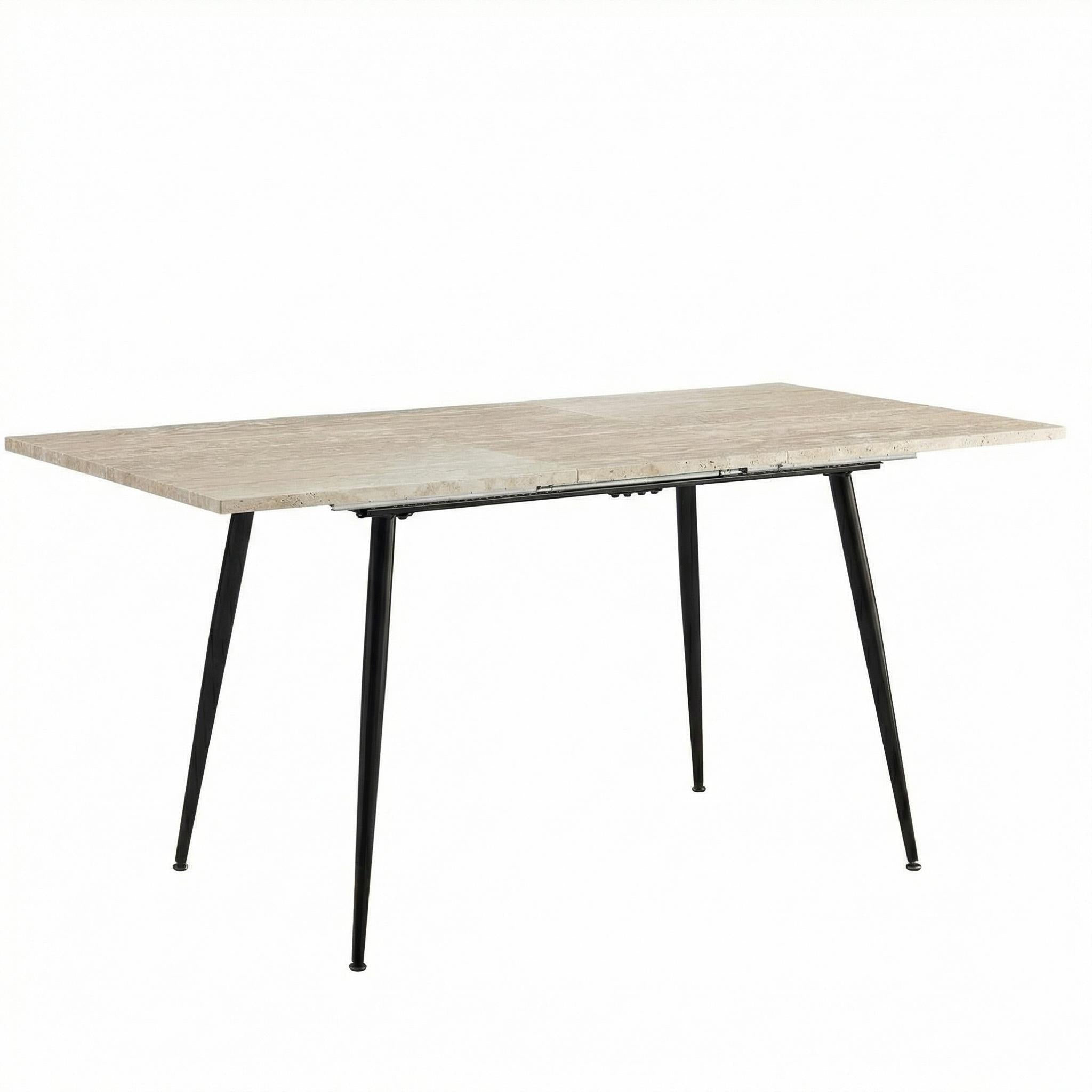 WHALEN YELLOW TRAVERTINE STRETCH TABLE BLACK LEG. - Yellow Travertine Extendable Effect Dining Table