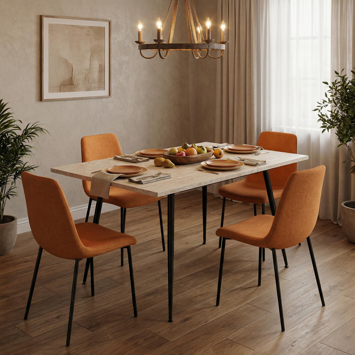 WHALEN YELLOW TRAVERTINE STRETCH TABLE BLACK LEG. - Yellow Travertine Extendable Effect Dining Table
