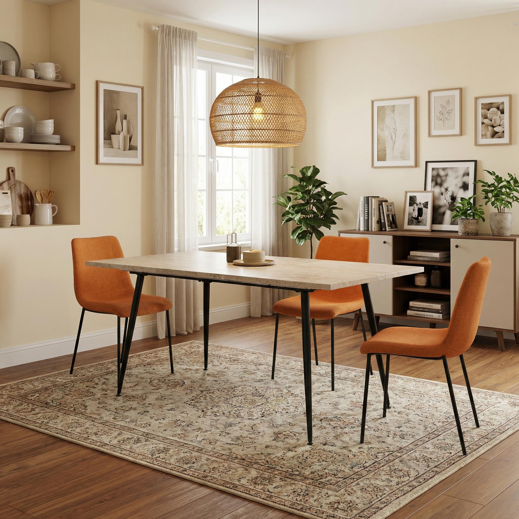 WHALEN YELLOW TRAVERTINE STRETCH TABLE BLACK LEG. - Yellow Travertine Extendable Effect Dining Table