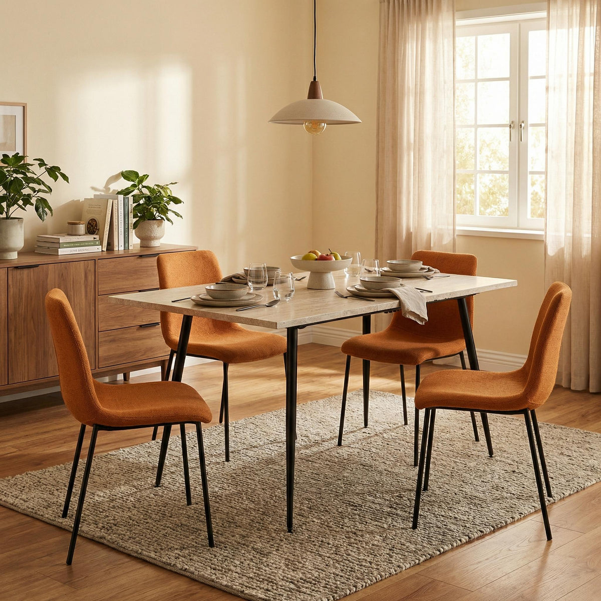 WHALEN YELLOW TRAVERTINE STRETCH TABLE BLACK LEG. - Yellow Travertine Extendable Effect Dining Table