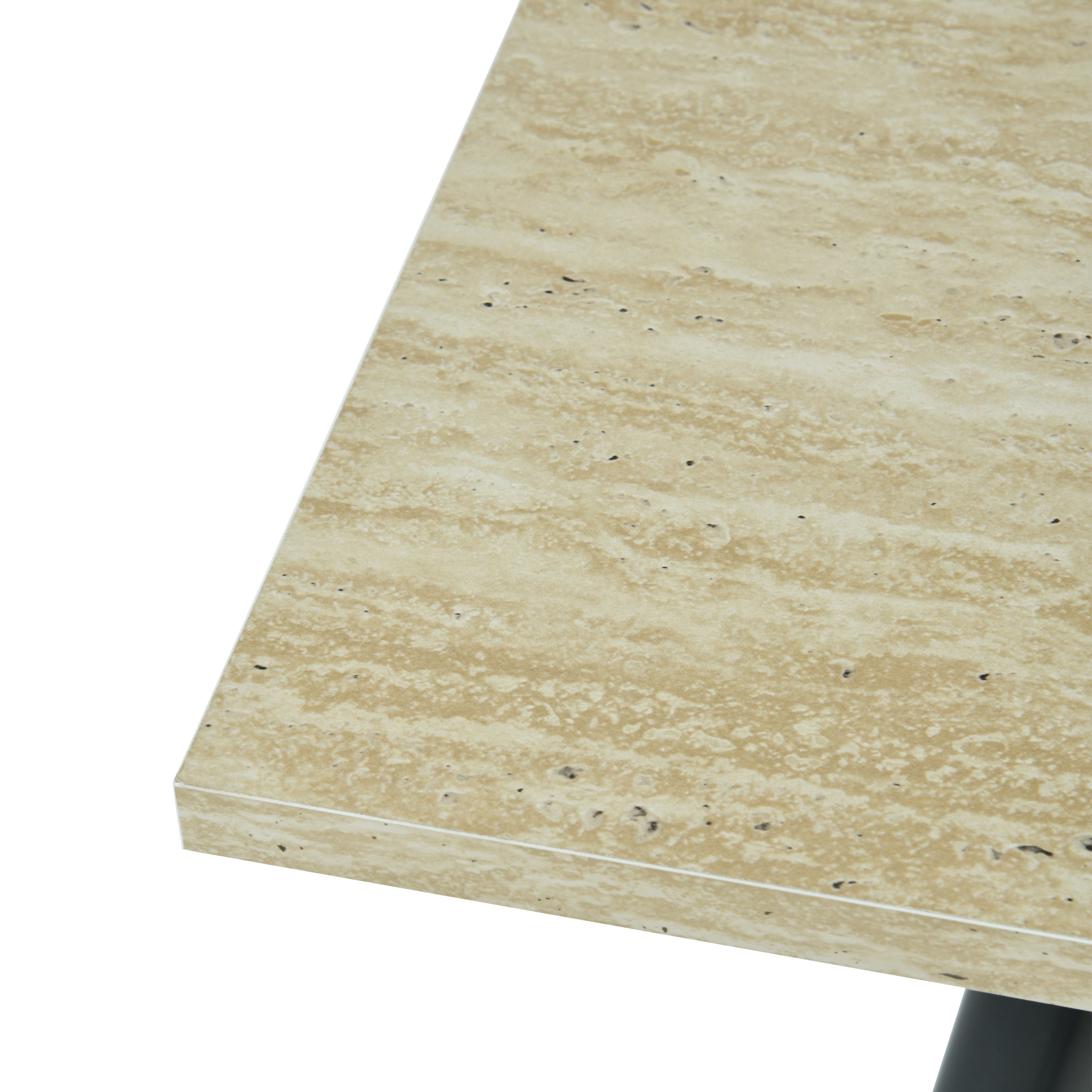 WHALEN YELLOW TRAVERTINE STRETCH TABLE BLACK LEG. - Yellow Travertine Extendable Effect Dining Table