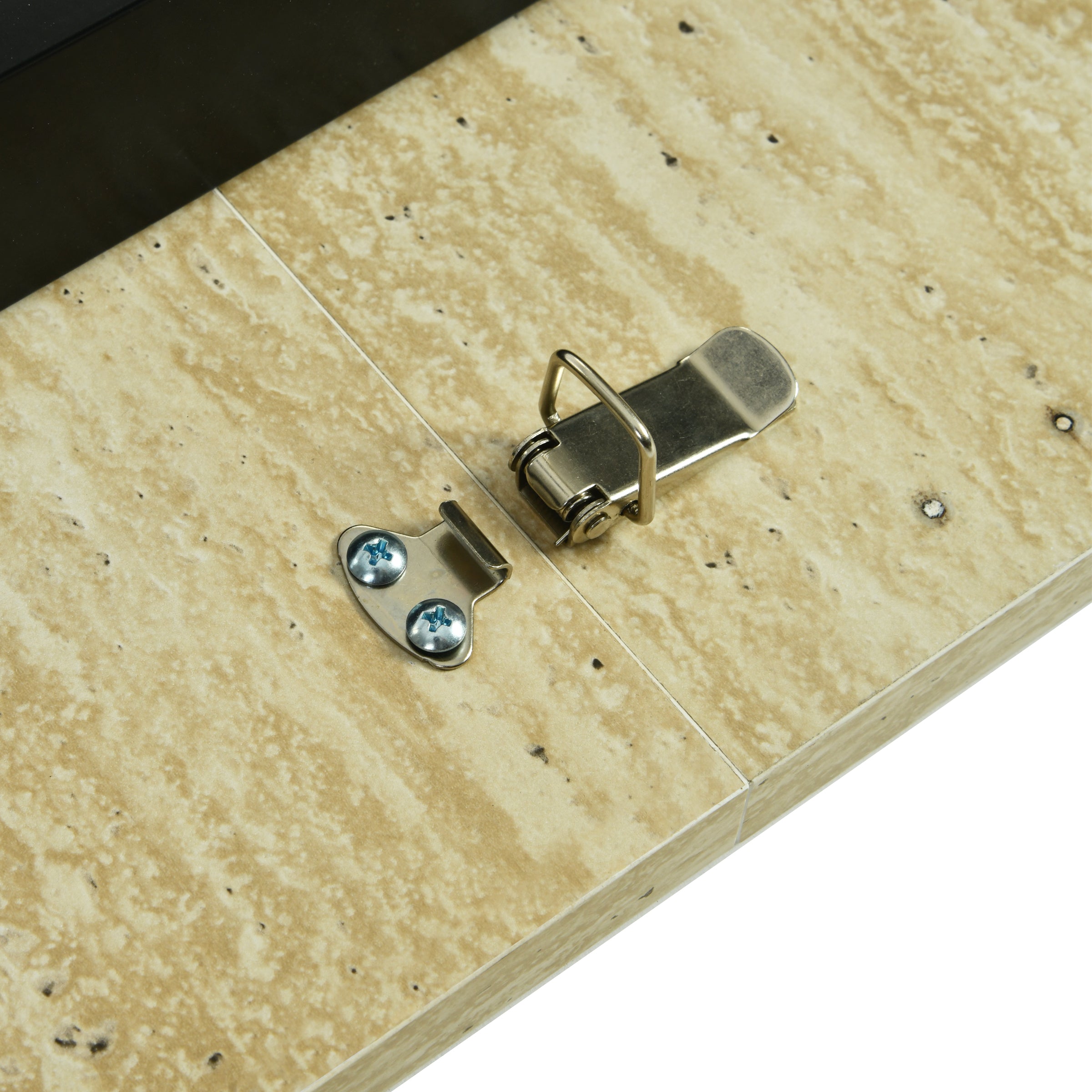 WHALEN YELLOW TRAVERTINE STRETCH TABLE BLACK LEG. - Yellow Travertine Extendable Effect Dining Table