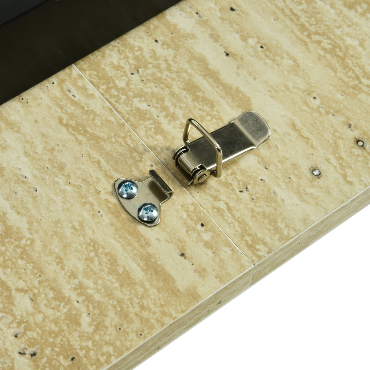 WHALEN YELLOW TRAVERTINE STRETCH TABLE BLACK LEG. - Yellow Travertine Extendable Effect Dining Table