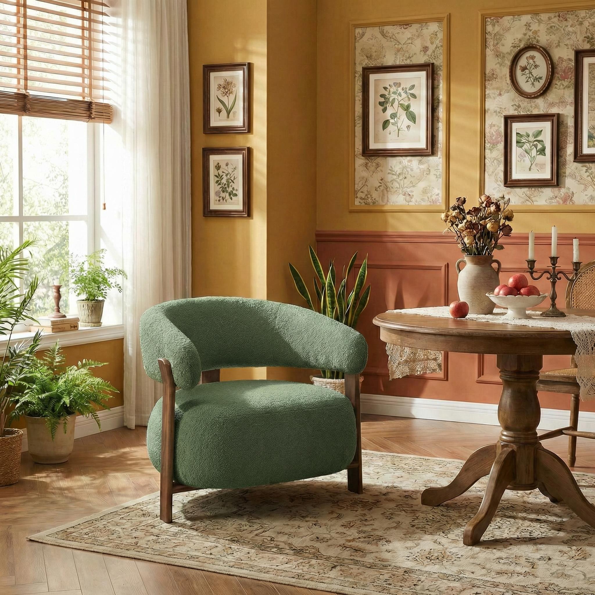 Modern Green Chaise, Wooden Frame & Fabric – XELPHIRA