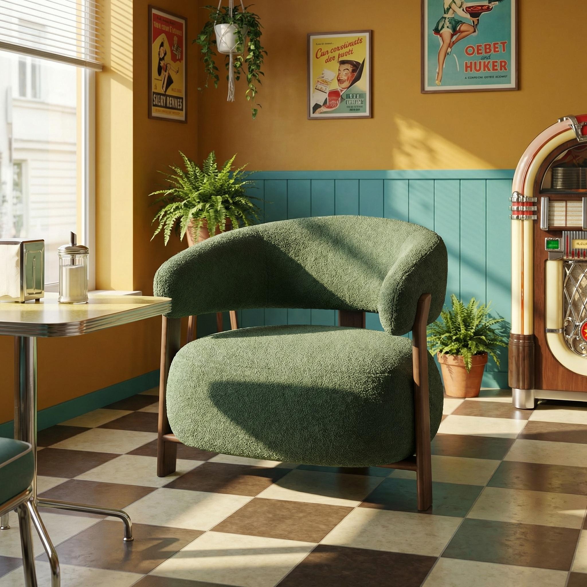 Modern Green Chaise, Wooden Frame & Fabric – XELPHIRA