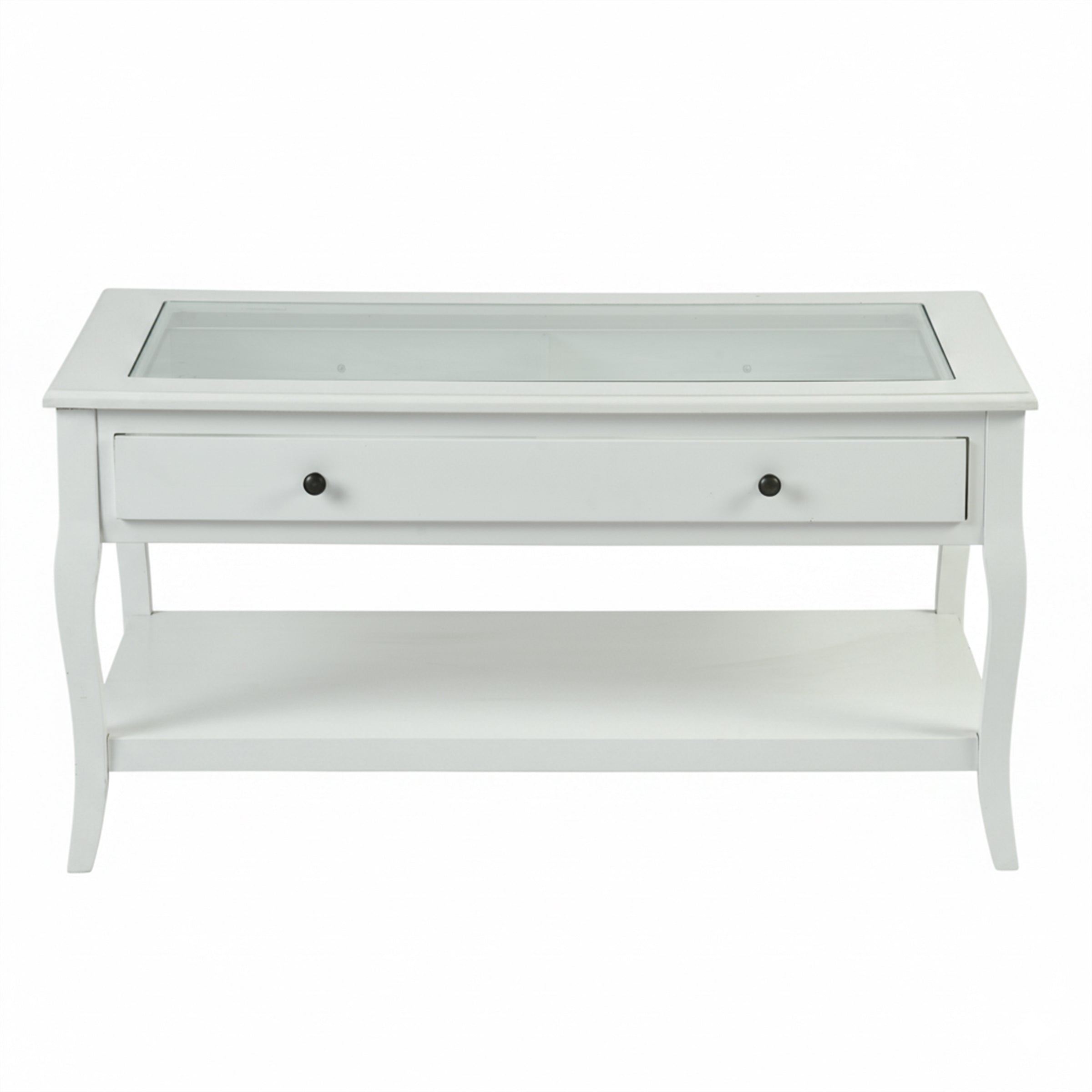 Elegant White Coffee Table with Glass Top and Drawer – XENO