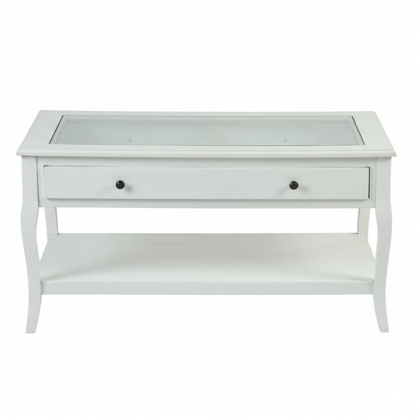 Elegant White Coffee Table with Glass Top and Drawer – XENO