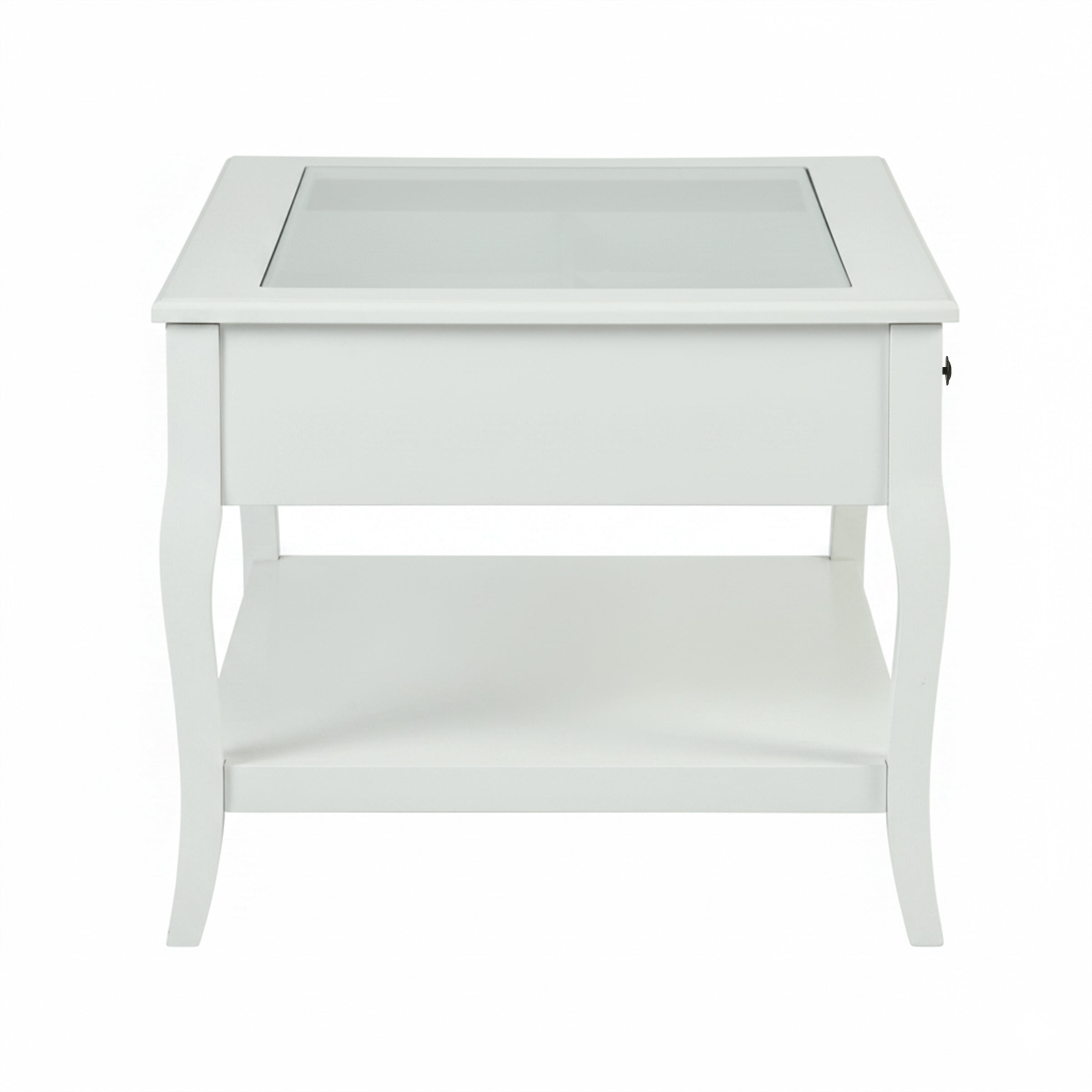 Elegant White Coffee Table with Glass Top and Drawer – XENO