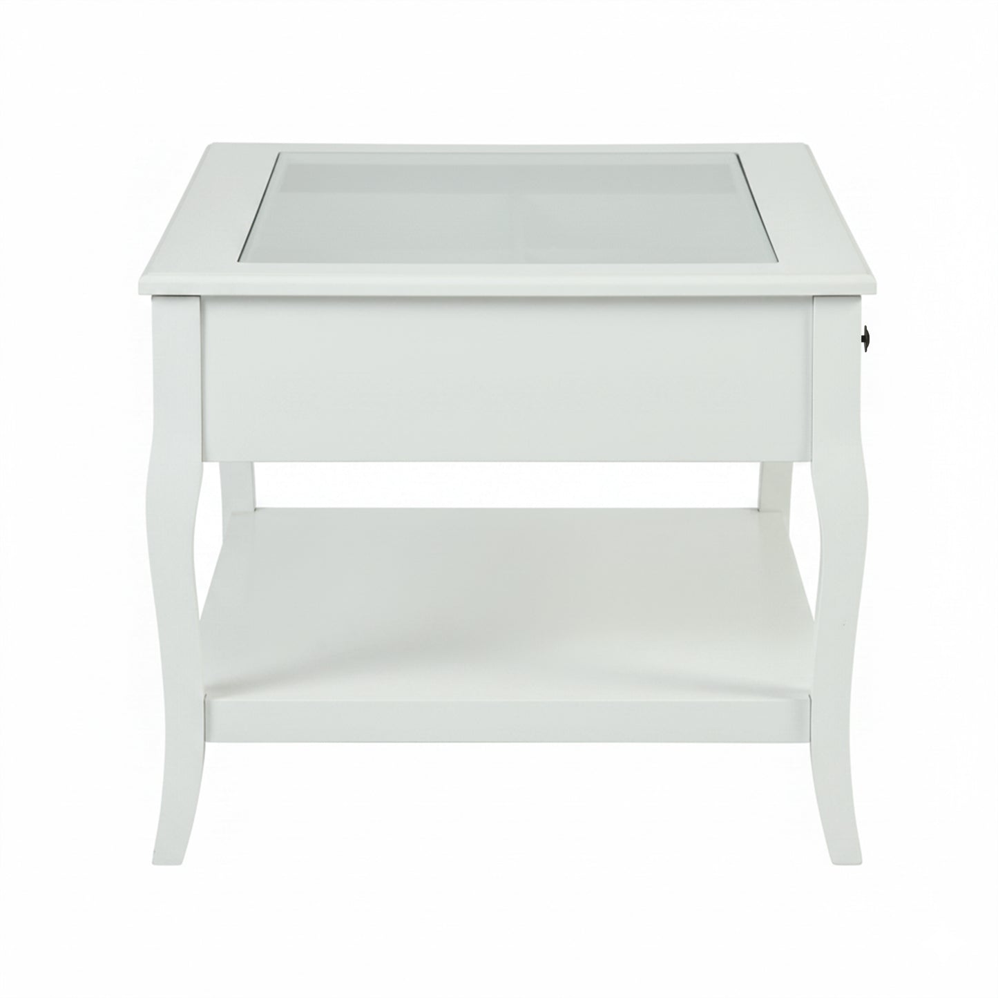 Elegant White Coffee Table with Glass Top and Drawer – XENO