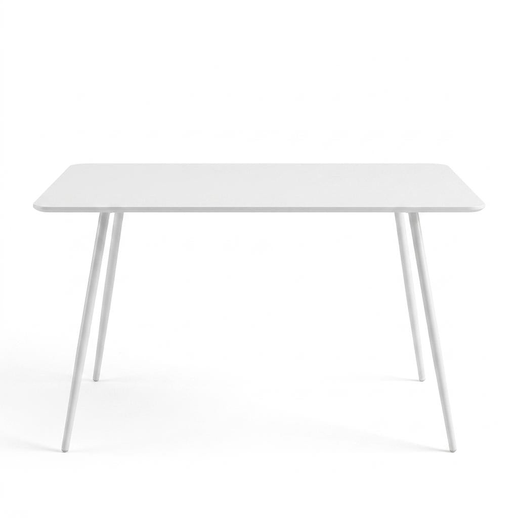 Modern Rectangular Dining Table, White MDF, Steel Support - XUSURS