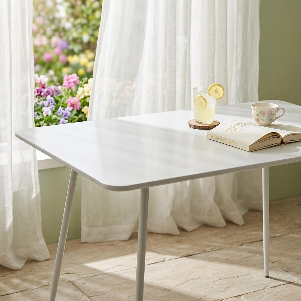 Modern Rectangular Dining Table, White MDF, Steel Support - XUSURS
