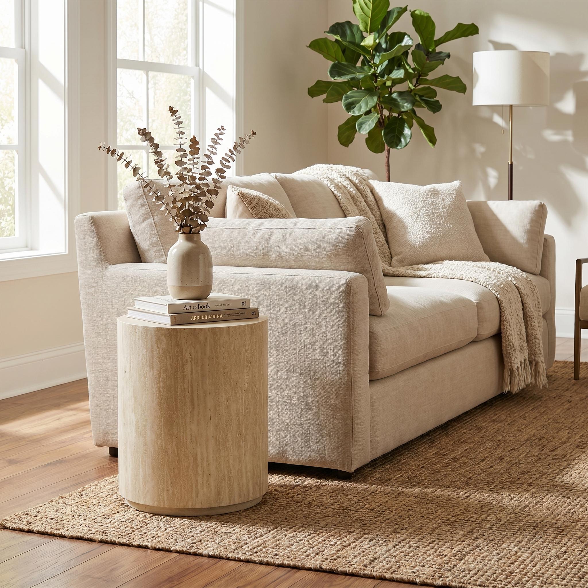 Modern Stone-Look Round Side Table Minimalist Cylinder End Table – YARAQ