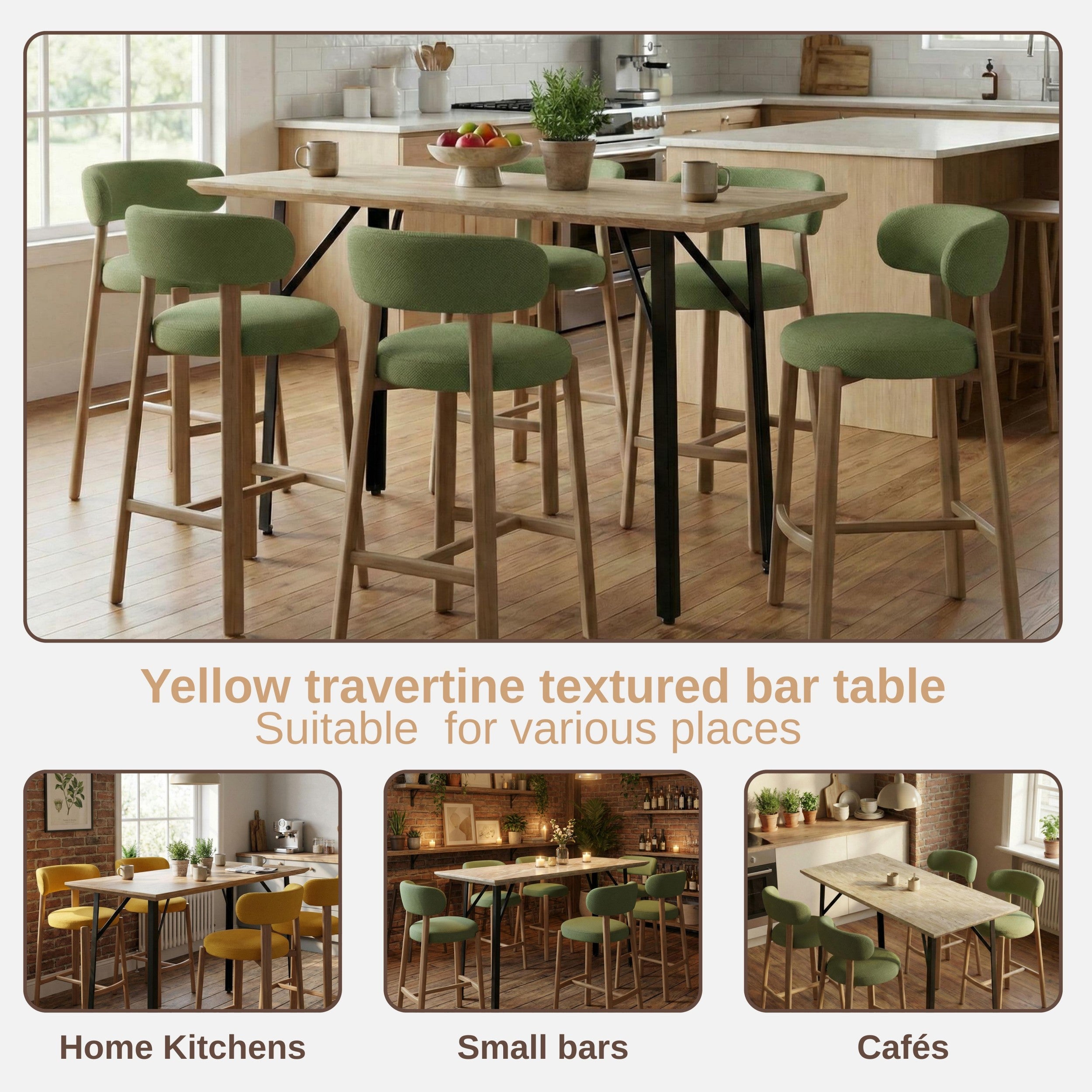 Travertine-Effect Industrial Bar Table - YAZ TRAVERTINE