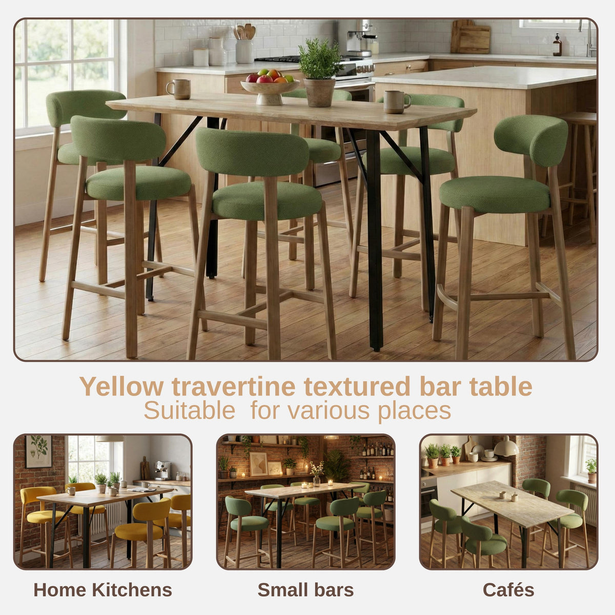 Travertine-Effect Industrial Bar Table - YAZ TRAVERTINE