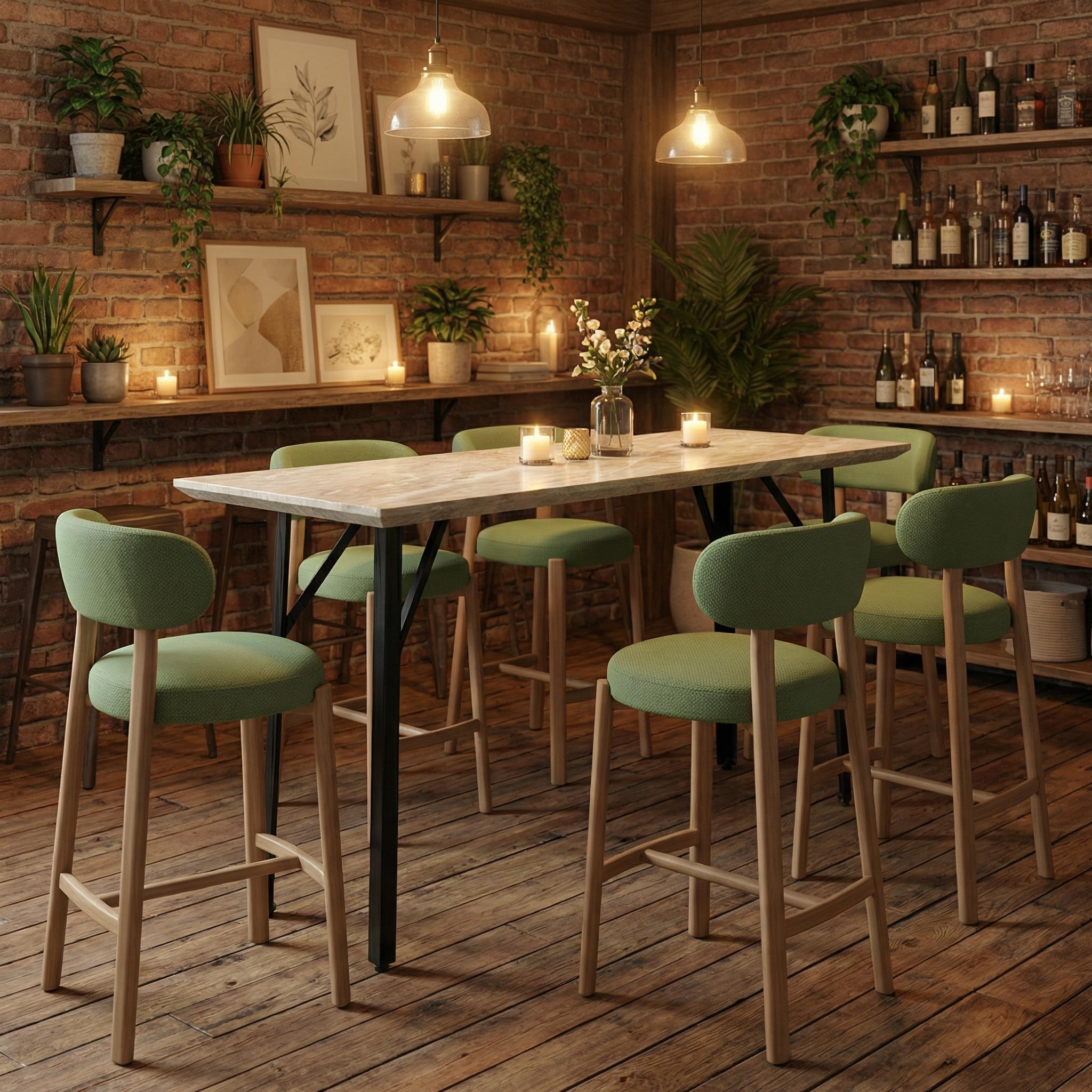 Travertine-Effect Industrial Bar Table - YAZ TRAVERTINE