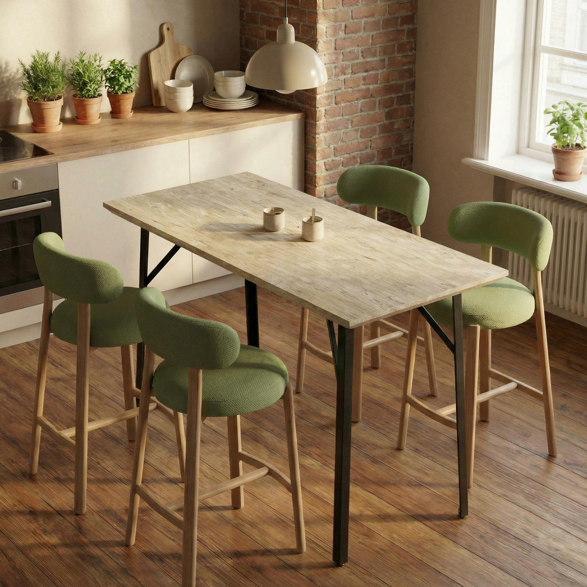 Travertine-Effect Industrial Bar Table - YAZ TRAVERTINE