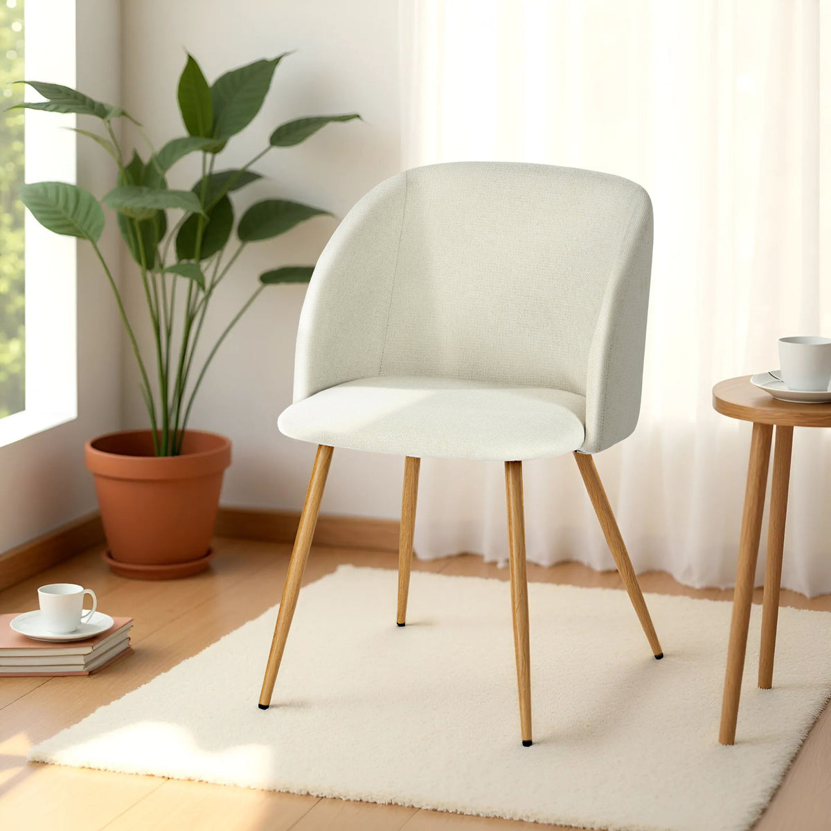 Modern Velvet Dining Chair, Wood Finish - YNEZ FABB BEIGE