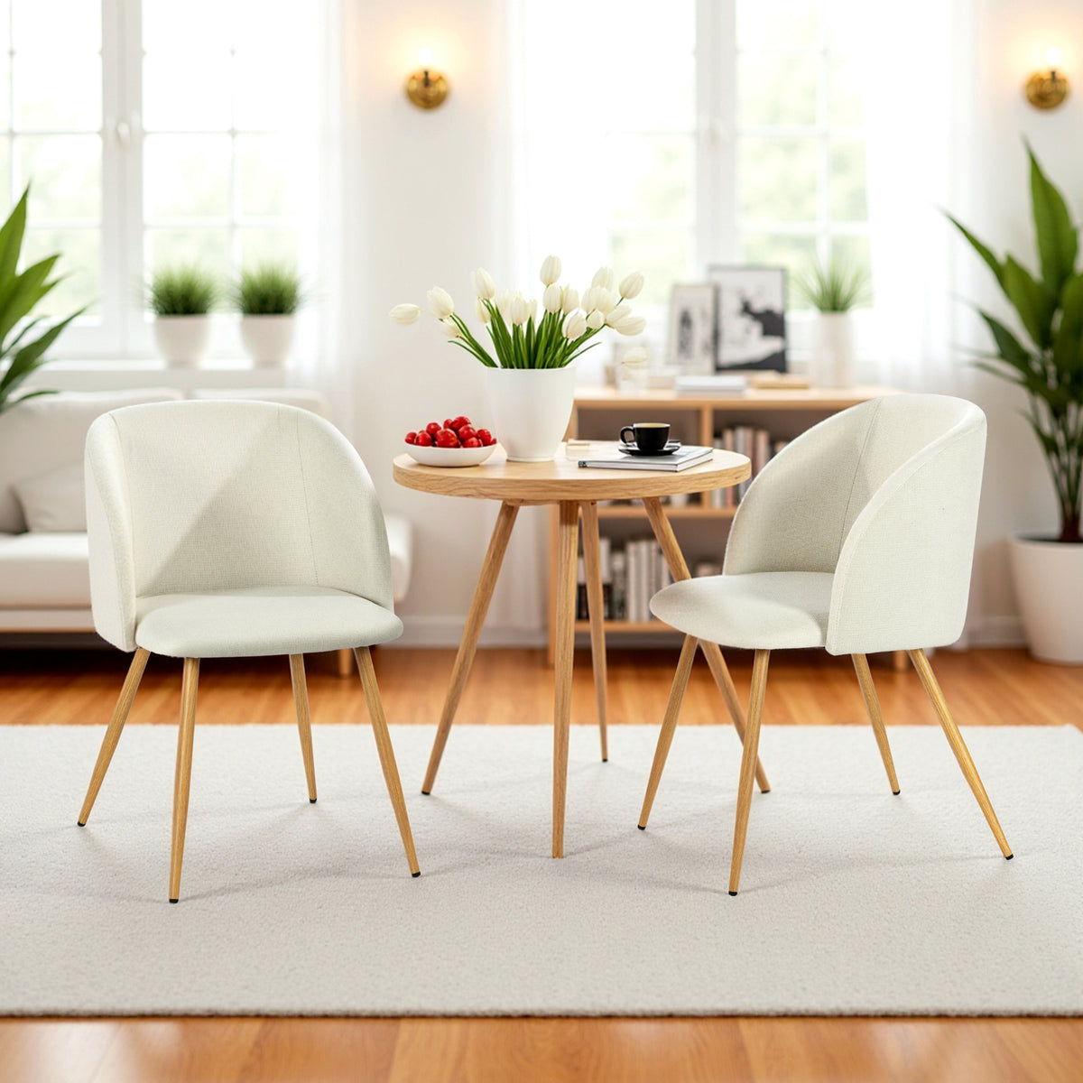 Modern Velvet Dining Chair, Wood Finish - YNEZ FABB BEIGE