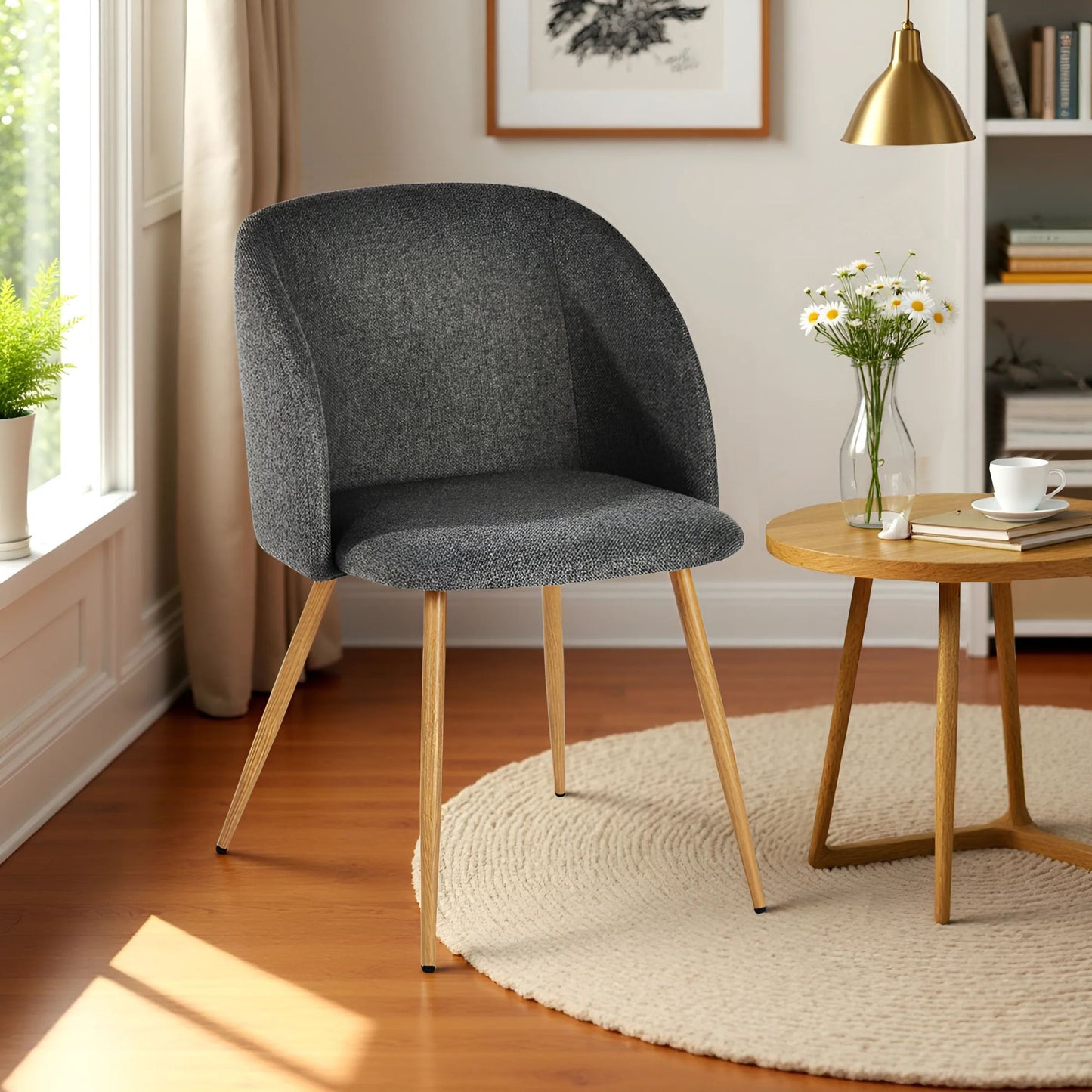 Modern Velvet Dining Chair, Dark Grey Upholstery - YNEZ FABB DARK GREY
