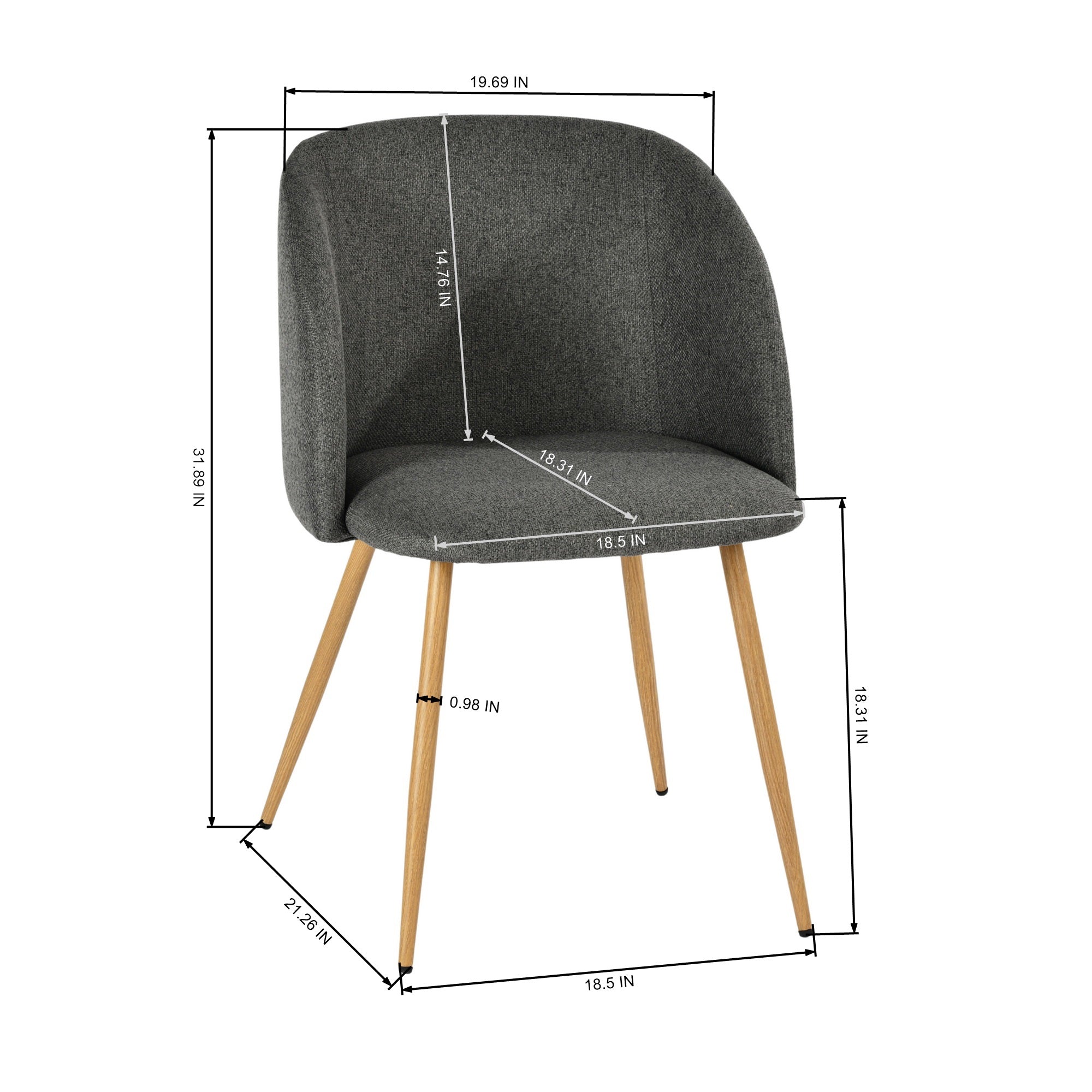 Modern Velvet Dining Chair, Dark Grey Upholstery - YNEZ FABB DARK GREY