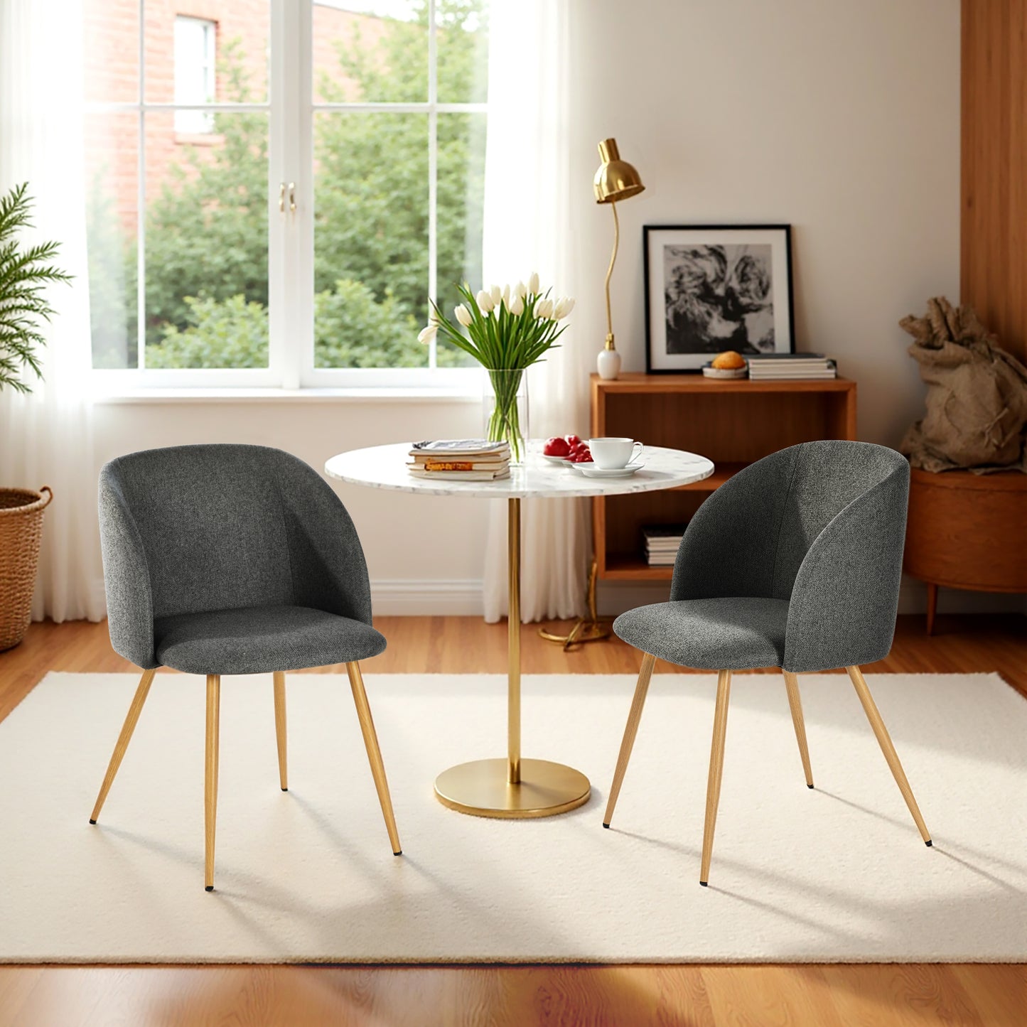 Modern Velvet Dining Chair, Dark Grey Upholstery - YNEZ FABB DARK GREY