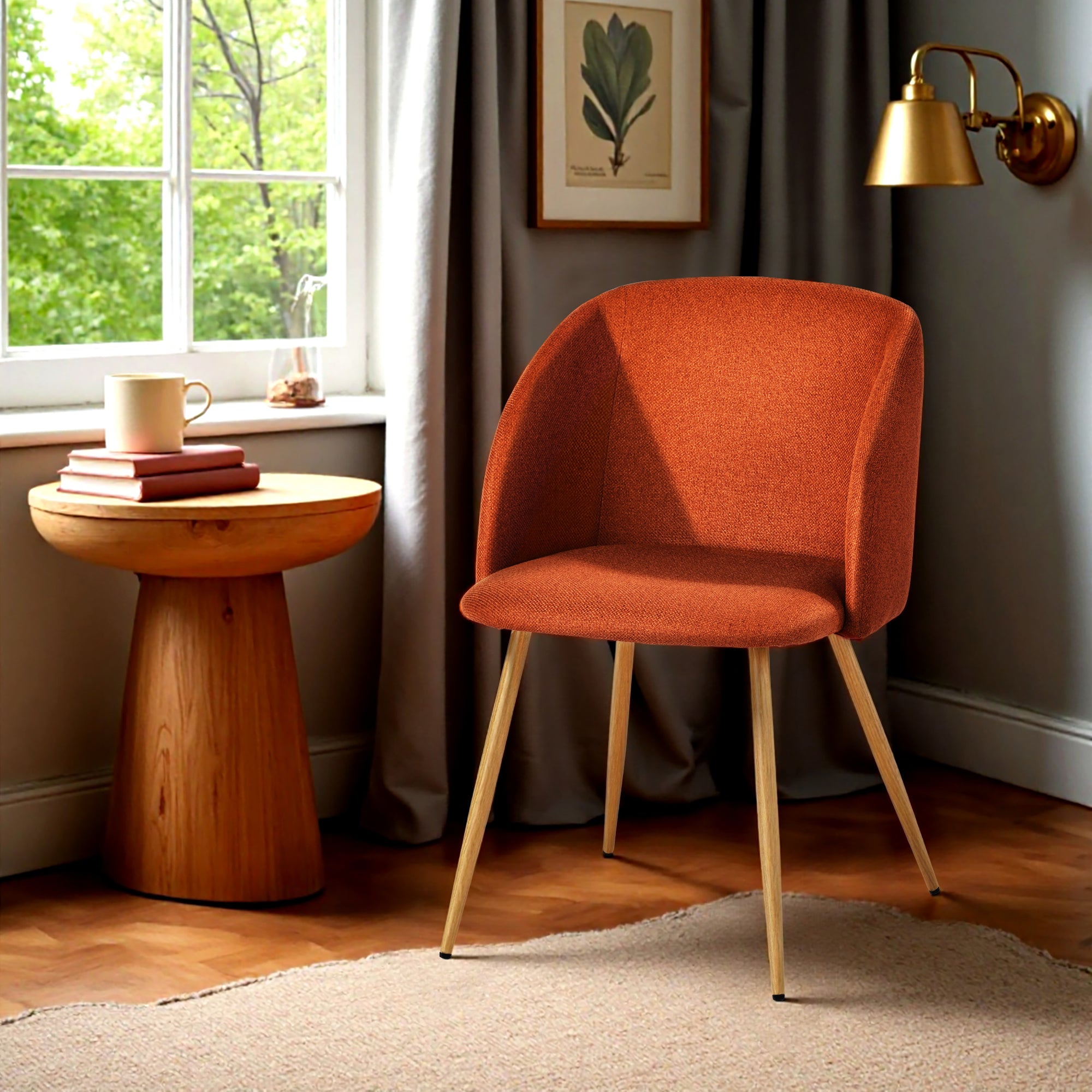 Modern Velvet Dining Chair, Wood Transfer - YNEZ FABB TERRACOTTA