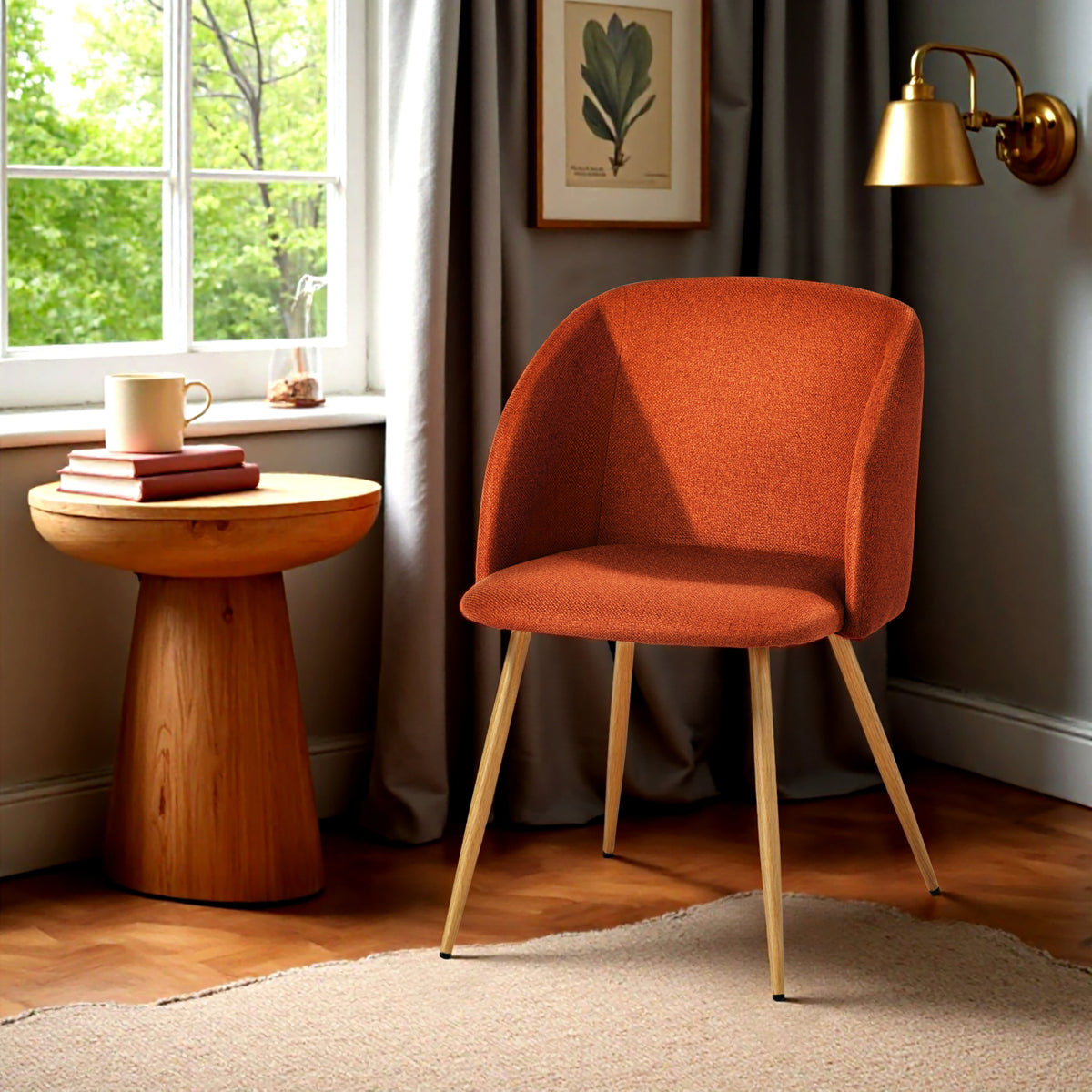 Modern Velvet Dining Chair, Wood Transfer - YNEZ FABB TERRACOTTA