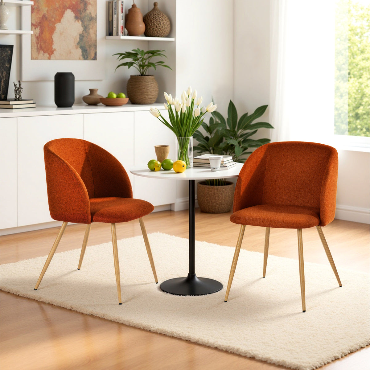 Modern Velvet Dining Chair, Wood Transfer - YNEZ FABB TERRACOTTA