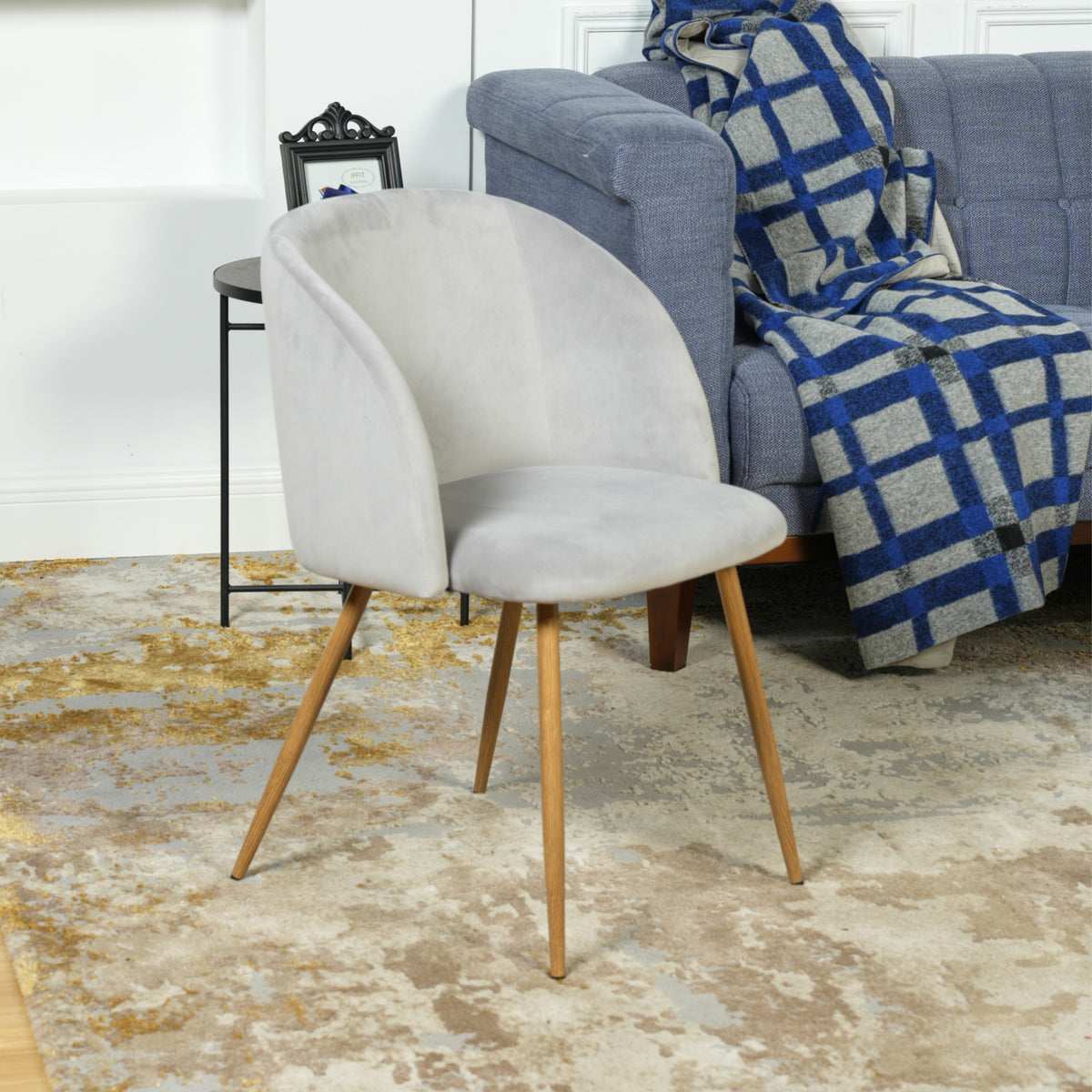 Modern Velvet Dining Chair, Light Grey Upholstery - YNEZ LIGHT GREY