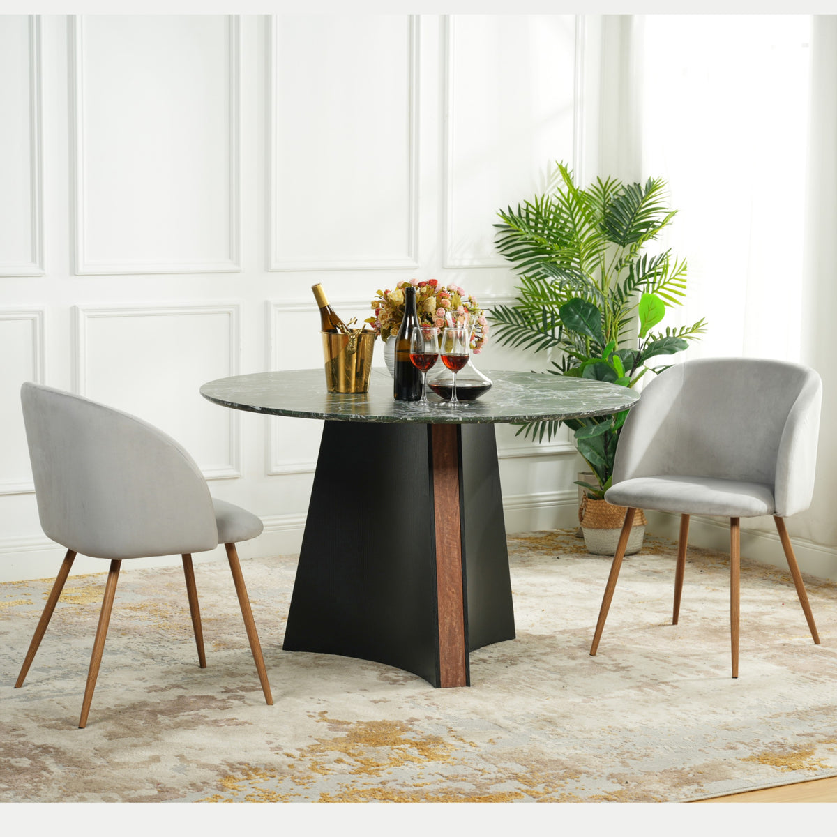 Modern Velvet Dining Chair, Light Grey Upholstery - YNEZ LIGHT GREY