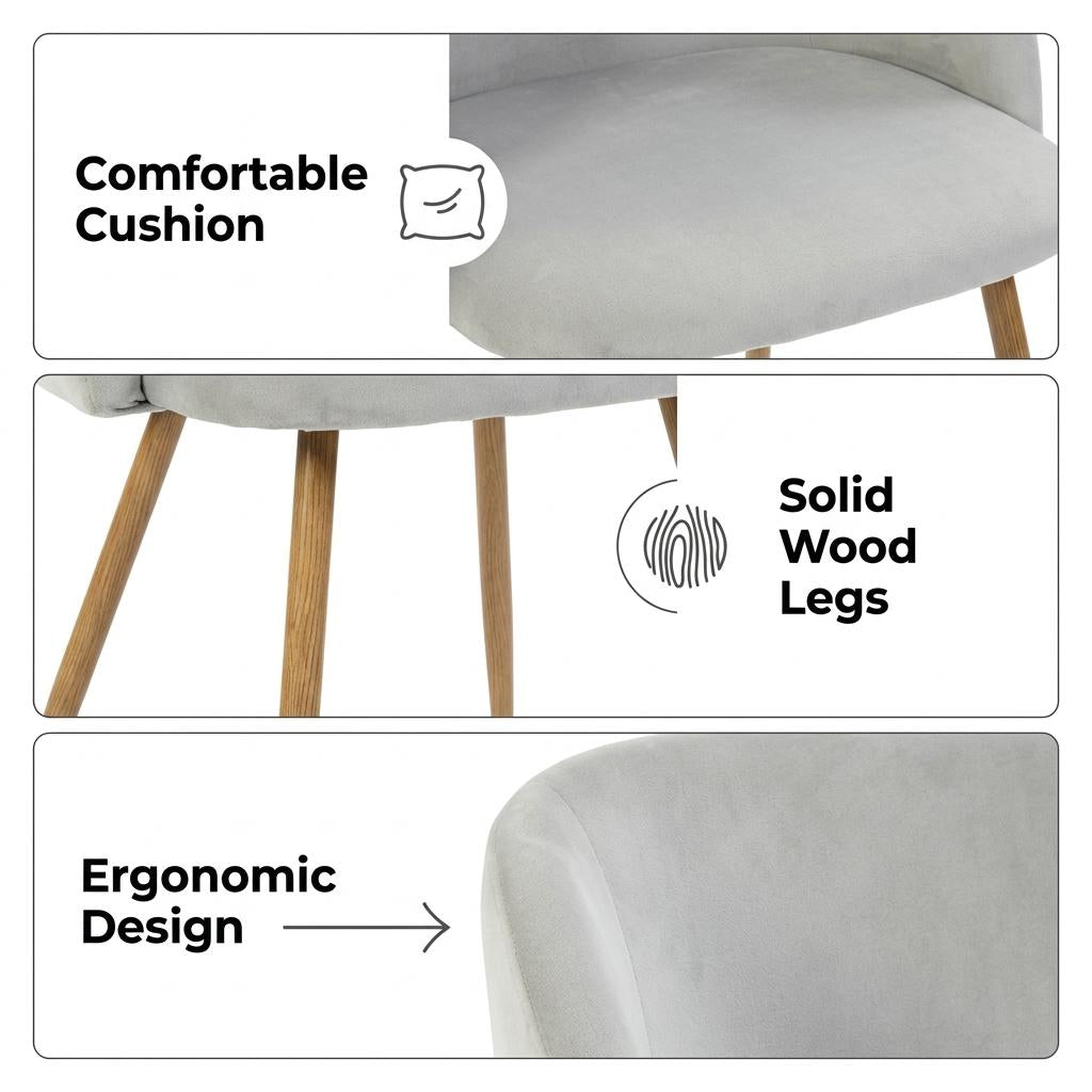 Modern Velvet Dining Chair, Light Grey Upholstery - YNEZ LIGHT GREY