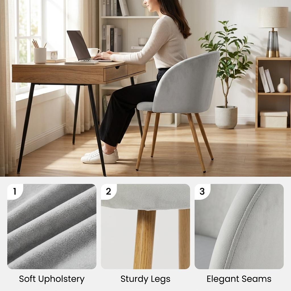 Modern Velvet Dining Chair, Light Grey Upholstery - YNEZ LIGHT GREY