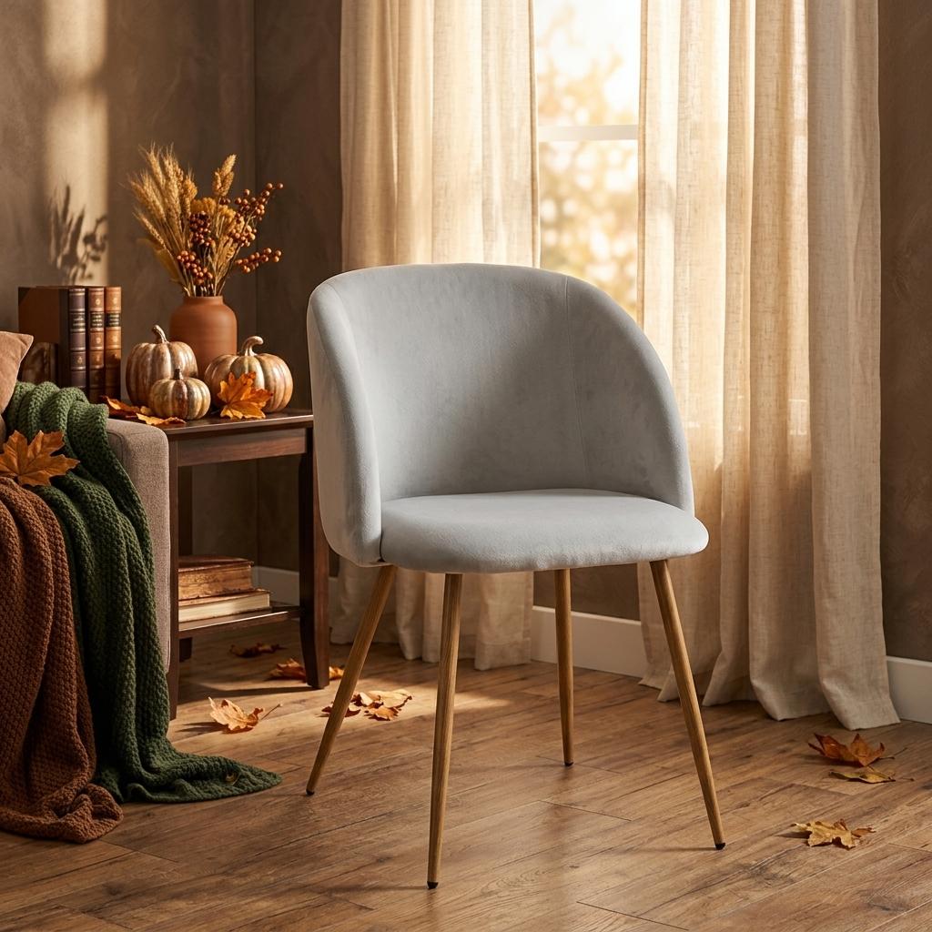Modern Velvet Dining Chair, Light Grey Upholstery - YNEZ LIGHT GREY