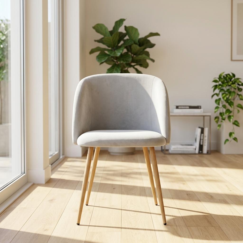 Modern Velvet Dining Chair, Light Grey Upholstery - YNEZ LIGHT GREY