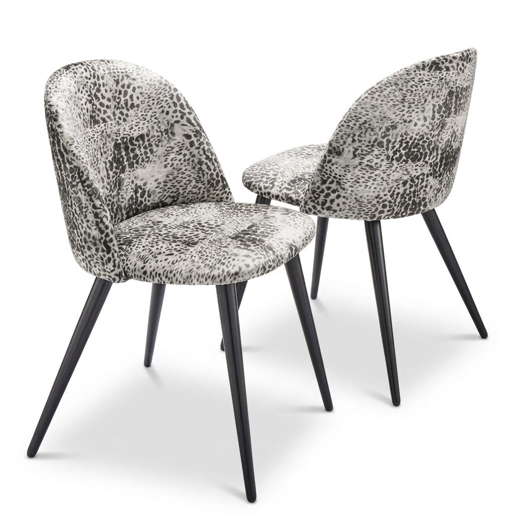 Leopard Velvet Accent, Black Leg Chair - ZOMBA LEOPARD VELVET