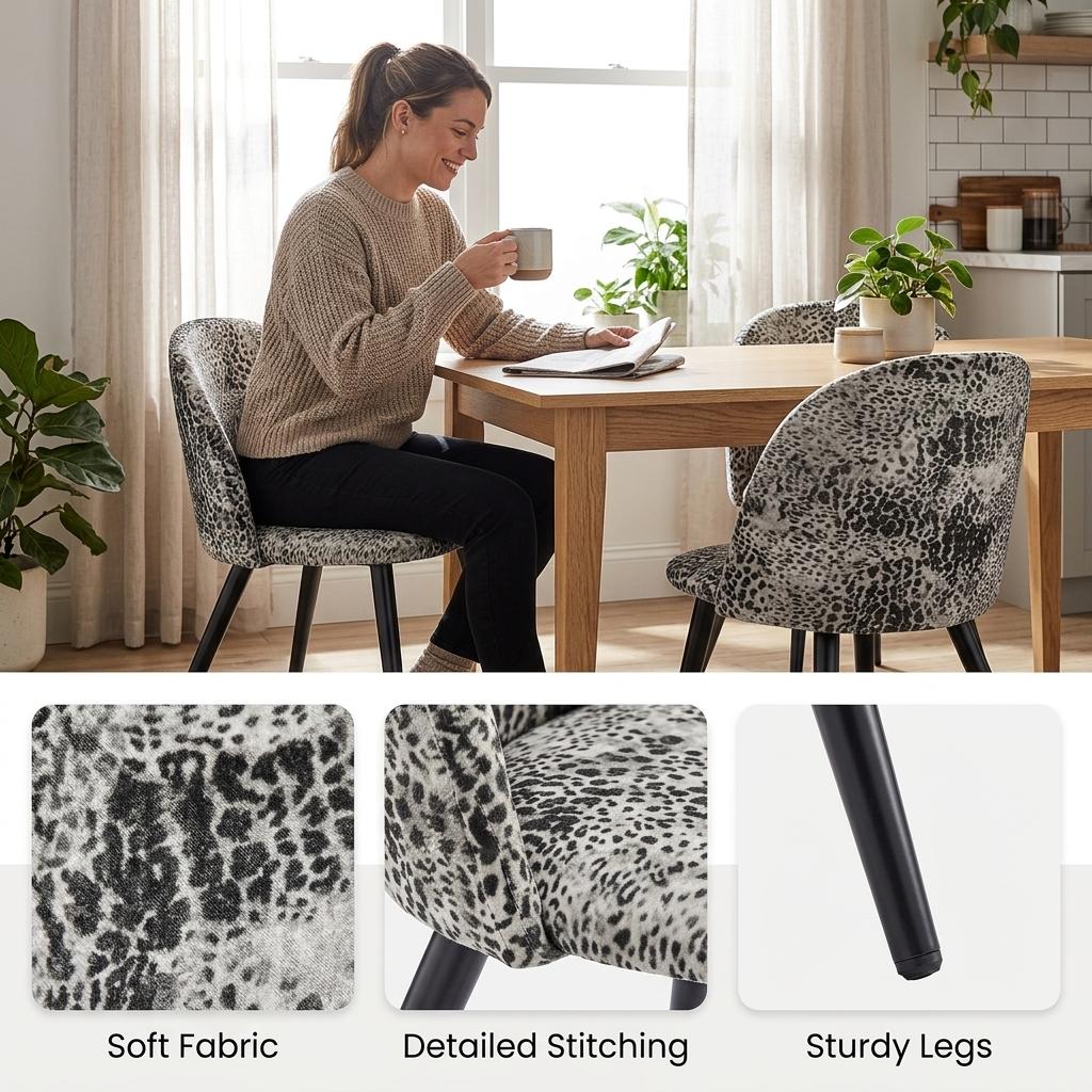 Leopard Velvet Accent, Black Leg Chair - ZOMBA LEOPARD VELVET