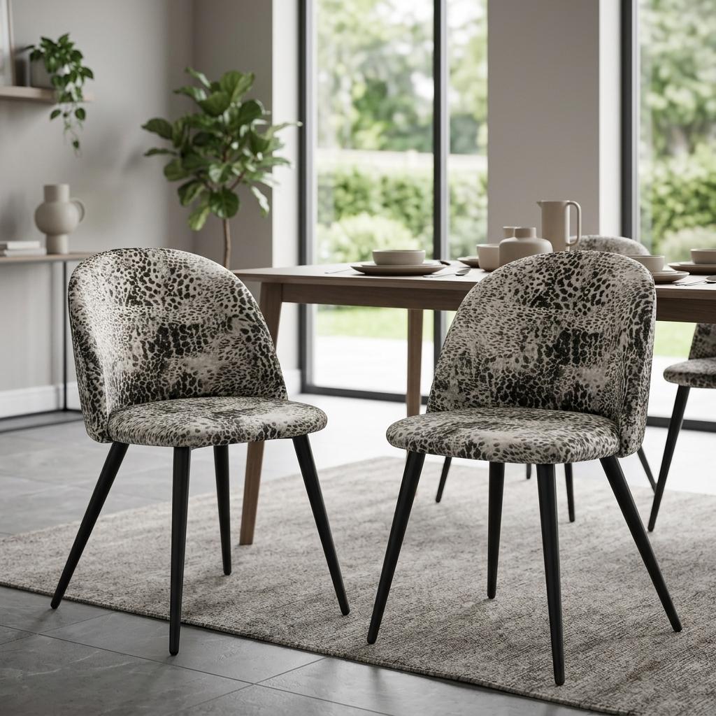 Leopard Velvet Accent, Black Leg Chair - ZOMBA LEOPARD VELVET