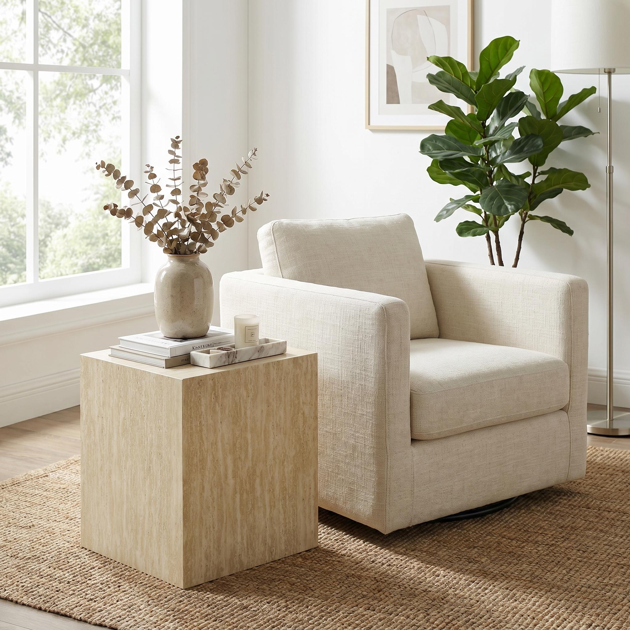 Modern Stone-Look Cube Side Table Minimalist Square End Table - ZUKO