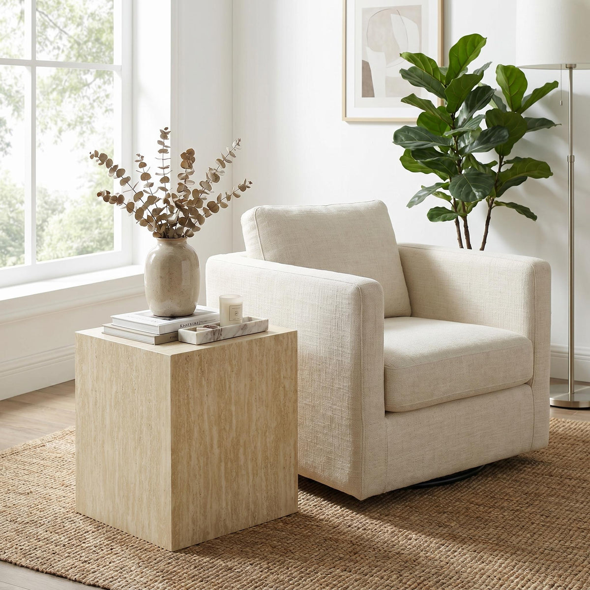 Modern Stone-Look Cube Side Table Minimalist Square End Table - ZUKO