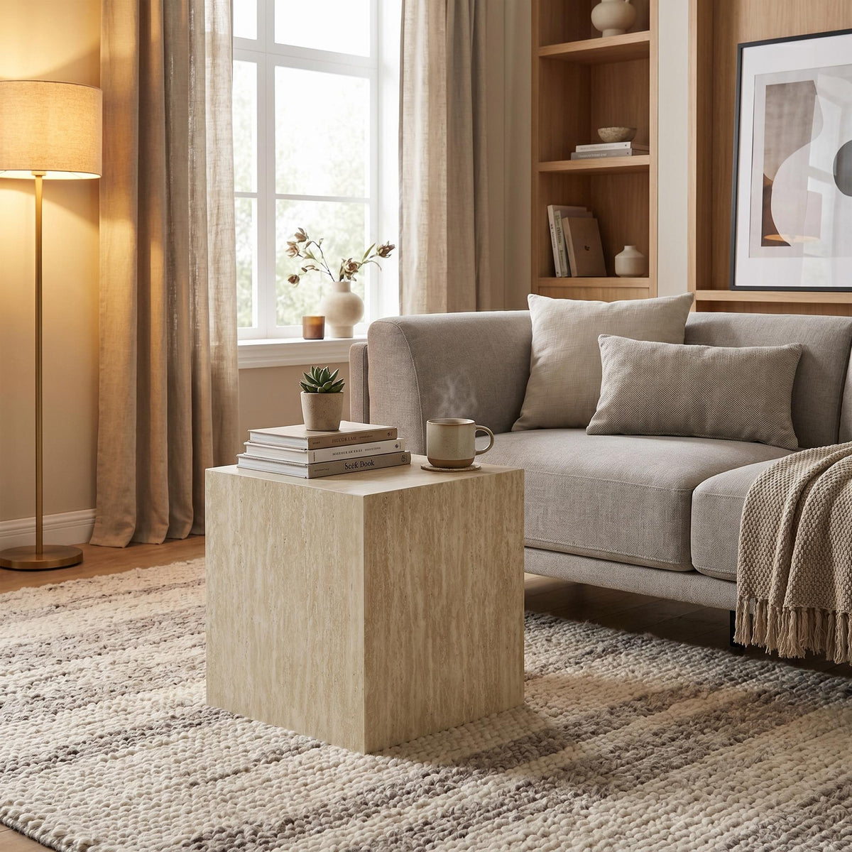 Modern Stone-Look Cube Side Table Minimalist Square End Table - ZUKO