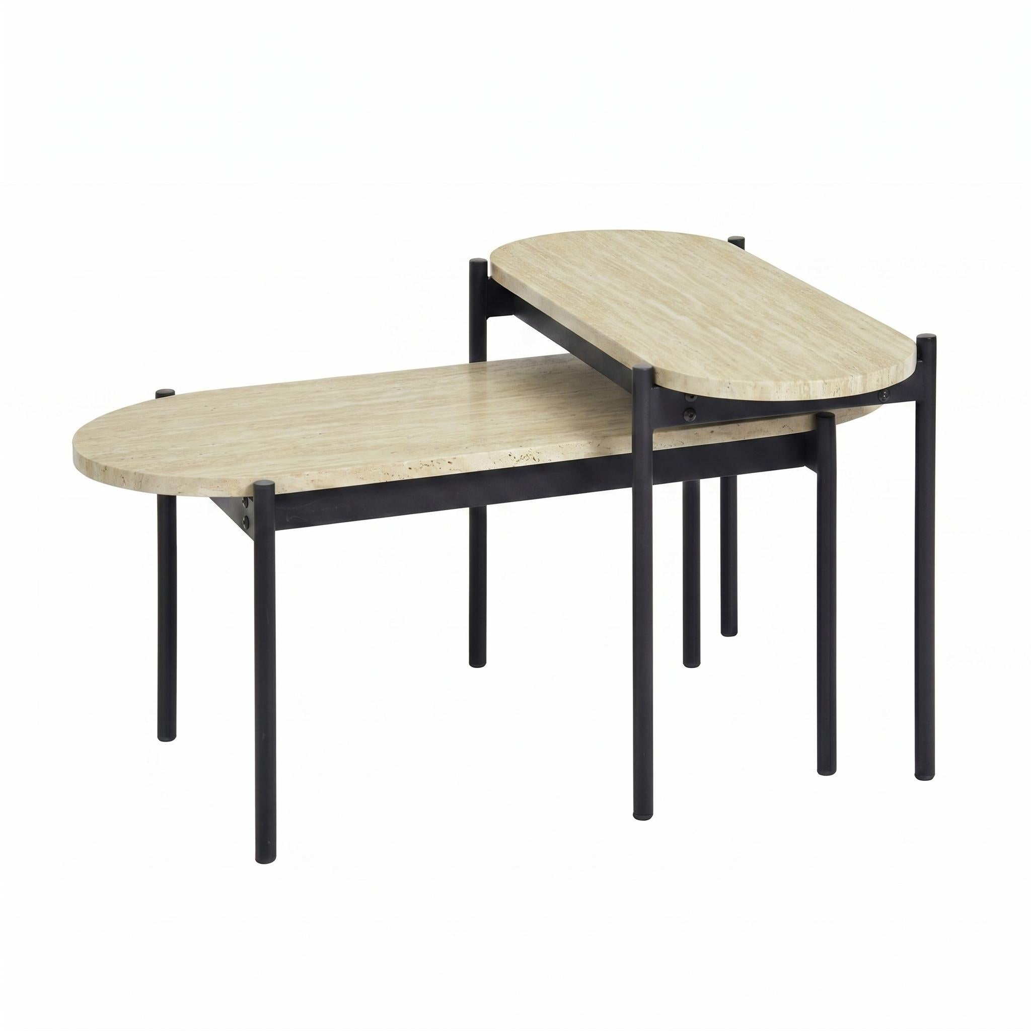 Modern Nesting Table Set, Melamine MDF & Iron Frame - CRUDRANS TRAVERTINE