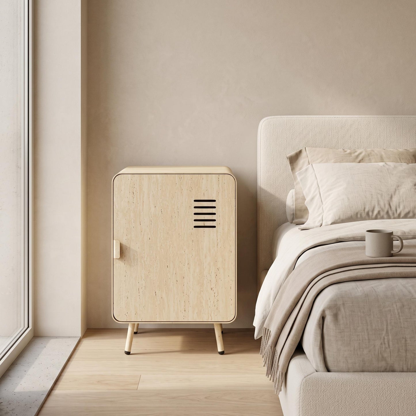 WALNUT NIGHT STAND YELLOW TRAVERTINE