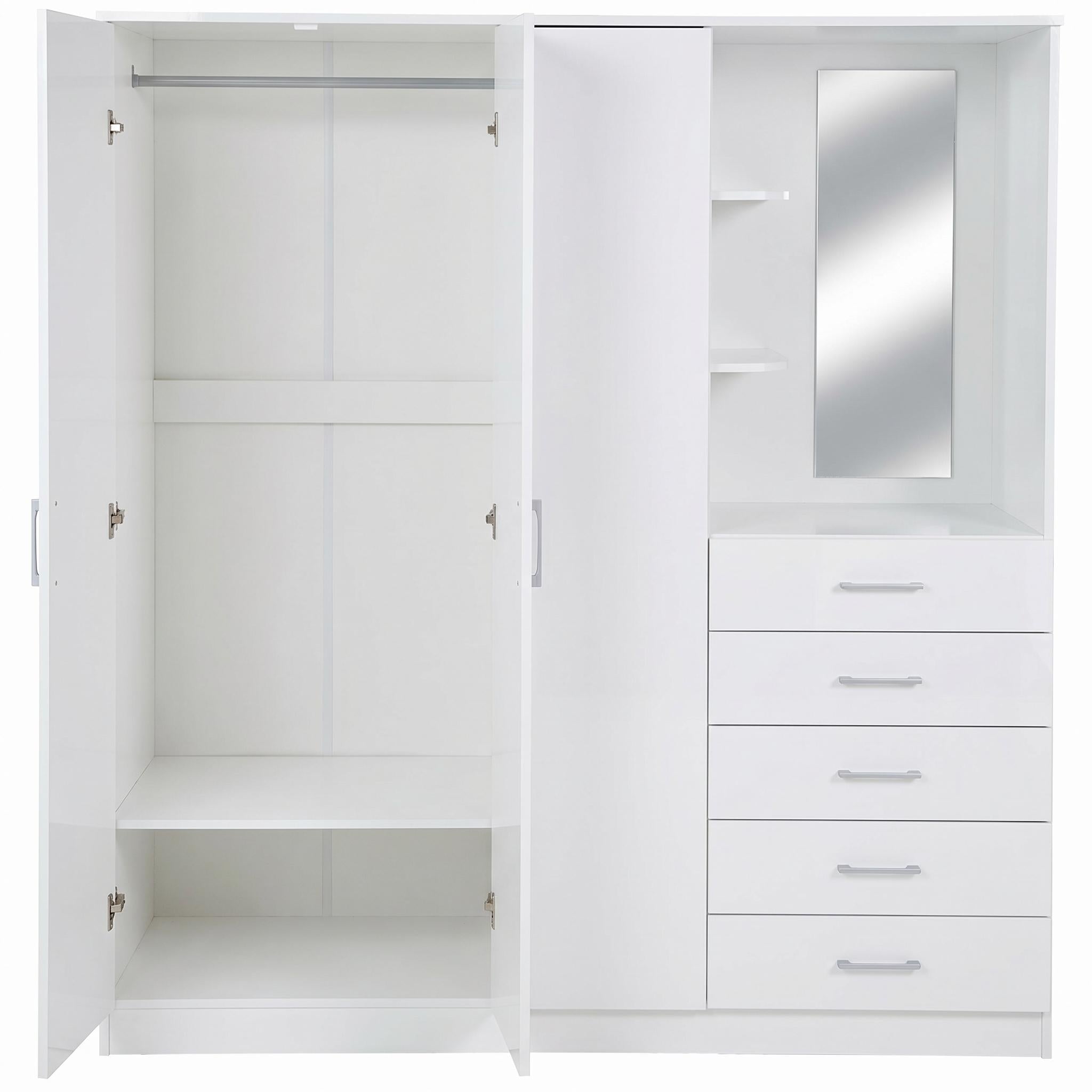 Modern High Gloss Wardrobe, Melamine Finish - CARLETON Mirror Combi Unit