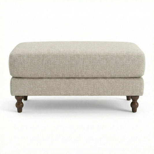 Modern Minimalist Wood Frame, Beige Fabric - ELAITH FOOTSTOOL