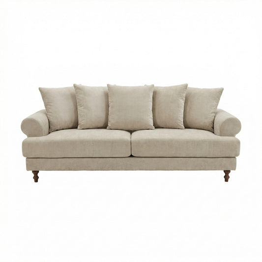 Modern Beige Fabric, Wooden Frame Sofa - ELAITH 3.5 SEAT