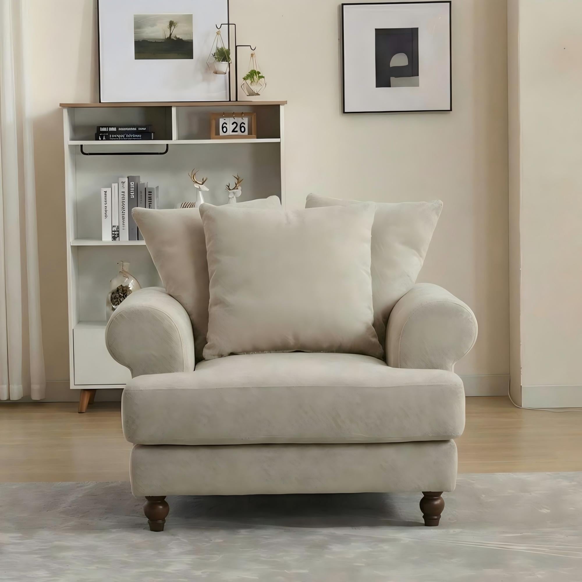 Modern Beige Fabric, Wooden Frame Accent - ELAITH Armchair
