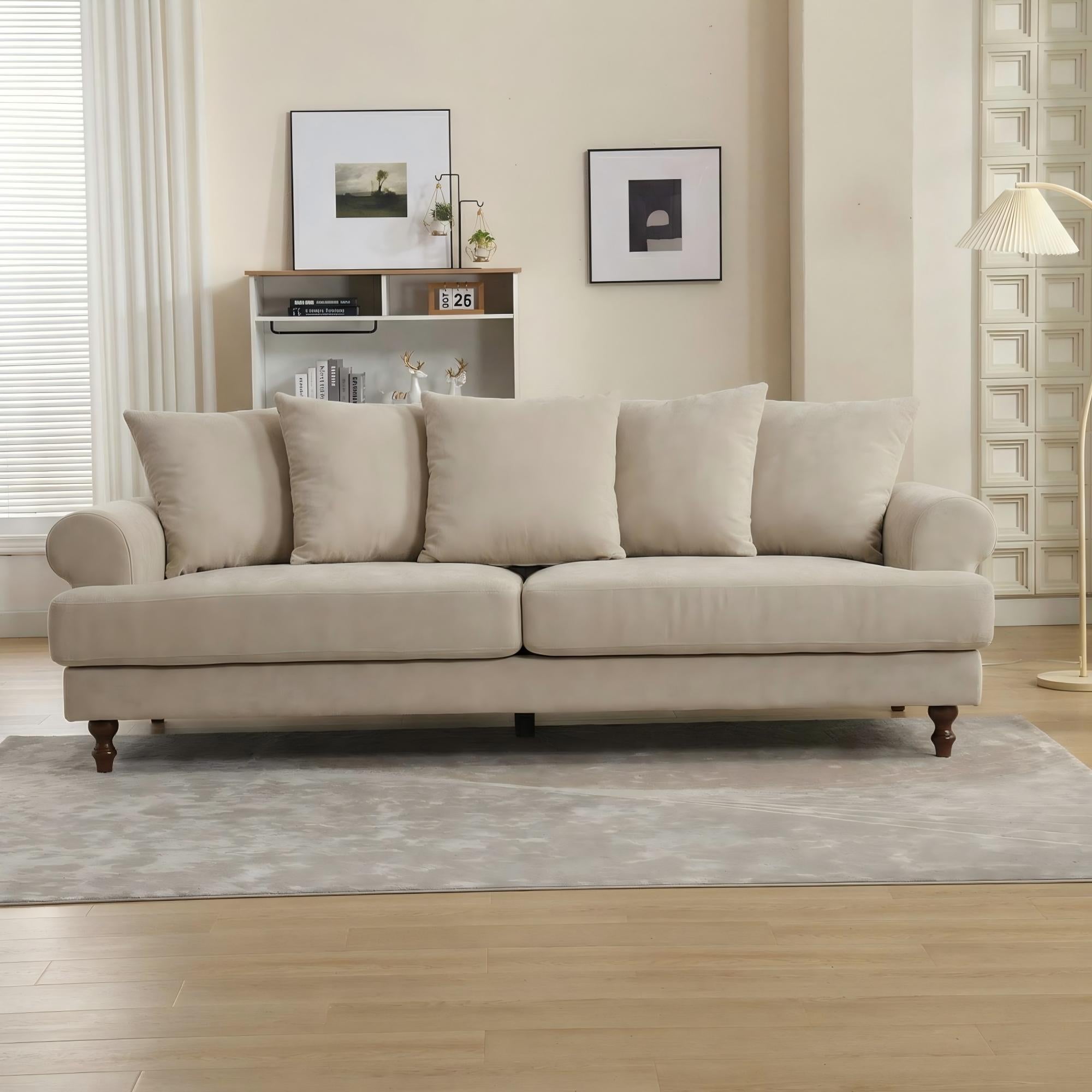 Modern Beige Fabric, Wooden Frame Sofa - ELAITH 3.5 SEAT