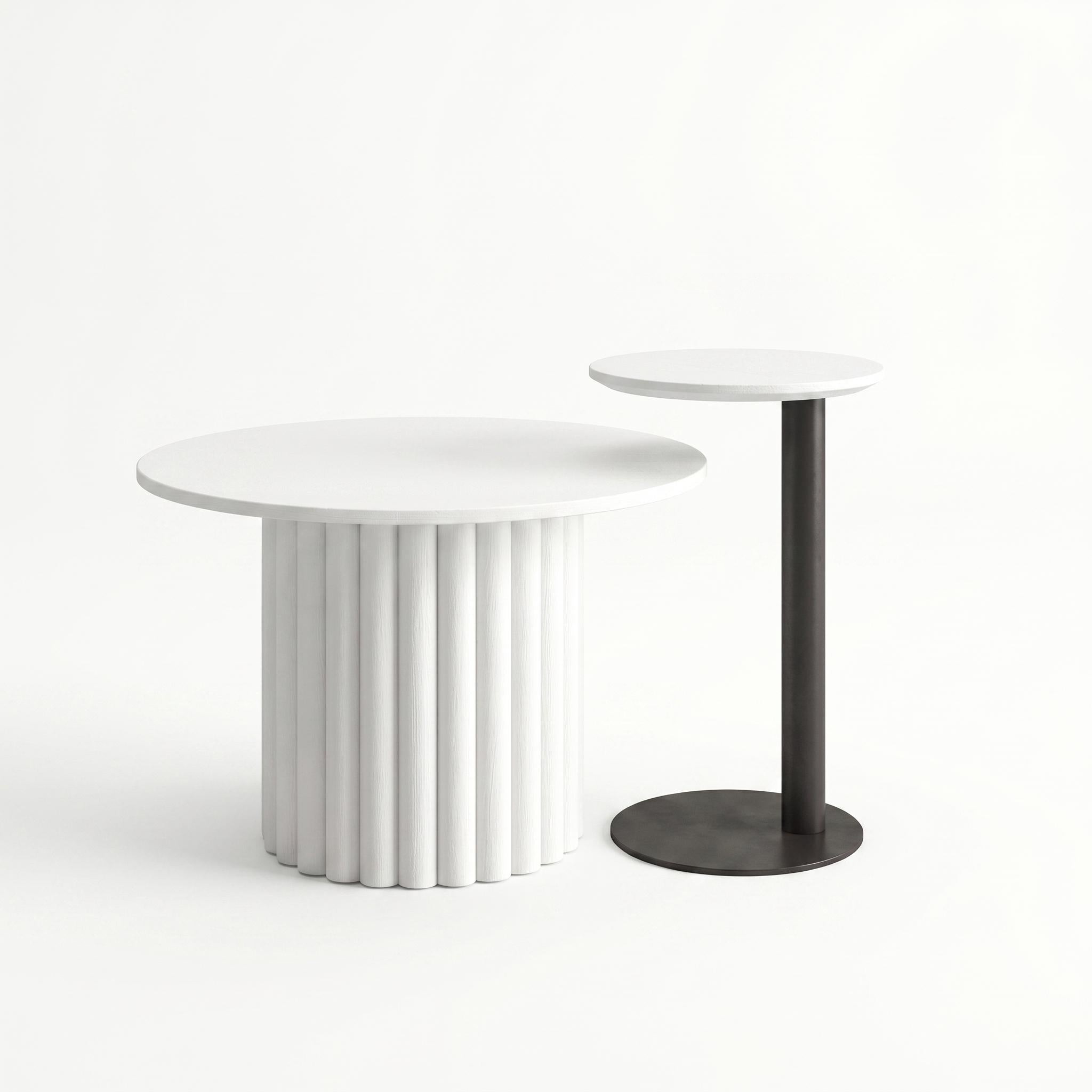 Modern Travertine Accent, Corrugated Leg Coffee Table Set - ORVEN