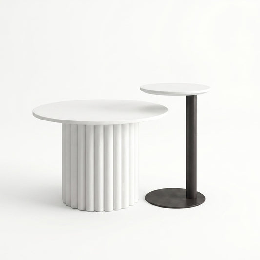 Modern Travertine Accent, Corrugated Leg Coffee Table Set - ORVEN